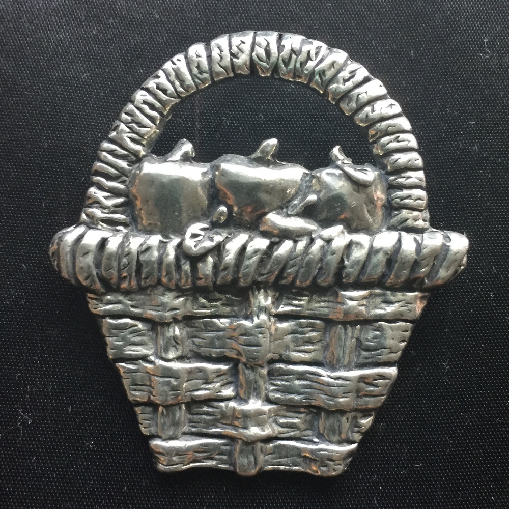 Sheridan Silver-tone Basket of Apples Brooch Pin